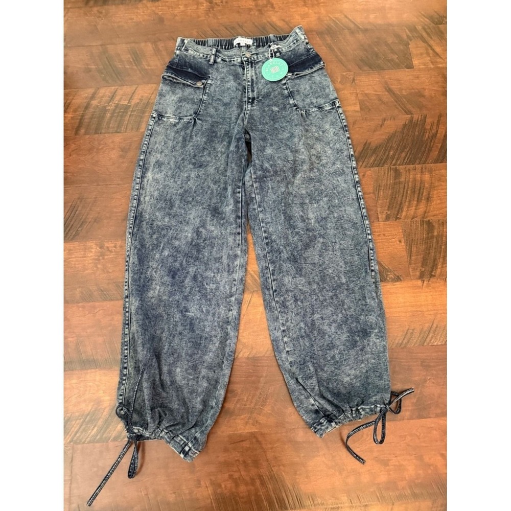 Blakeley High-Rise Acid Wash Wide Leg Jeans with Drawstring Hem Women Medium NWT